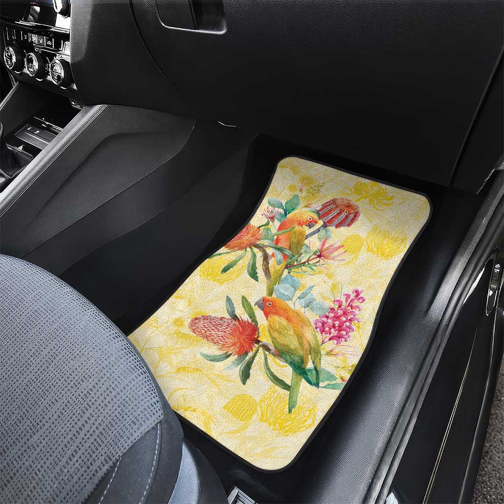 Birds and Floral Aussie Lorikeet Car Mats Pastel Yellow - Aussie Hoodie