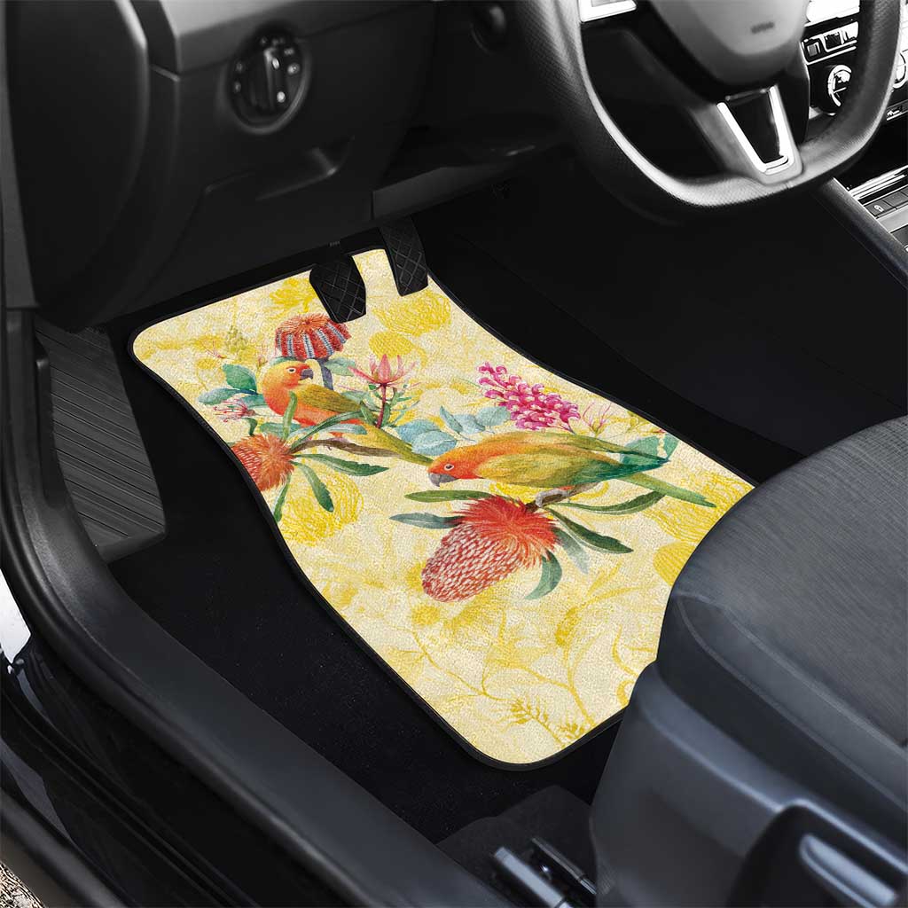 Birds and Floral Aussie Lorikeet Car Mats Pastel Yellow - Aussie Hoodie