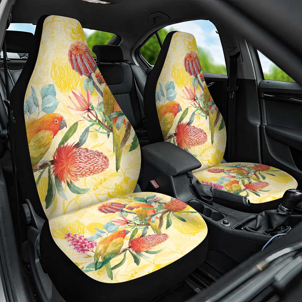 Birds and Floral Aussie Lorikeet Car Seat Cover Pastel Yellow - Aussie Hoodie