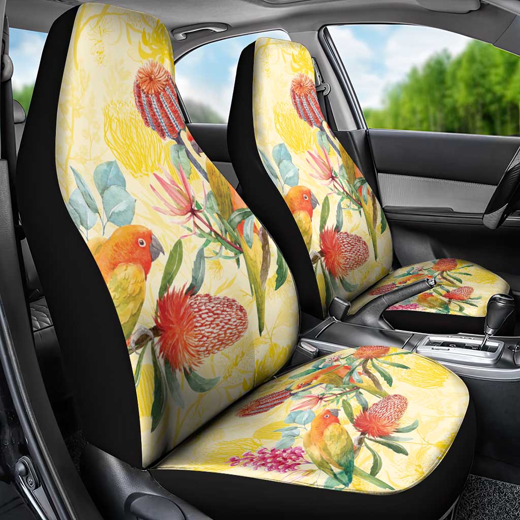 Birds and Floral Aussie Lorikeet Car Seat Cover Pastel Yellow - Aussie Hoodie