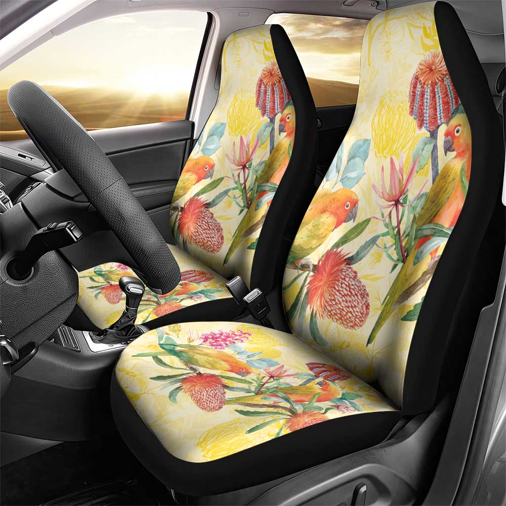 Birds and Floral Aussie Lorikeet Car Seat Cover Pastel Yellow - Aussie Hoodie