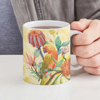 Birds and Floral Aussie Lorikeet Ceramic Mug Pastel Yellow - Aussie Hoodie