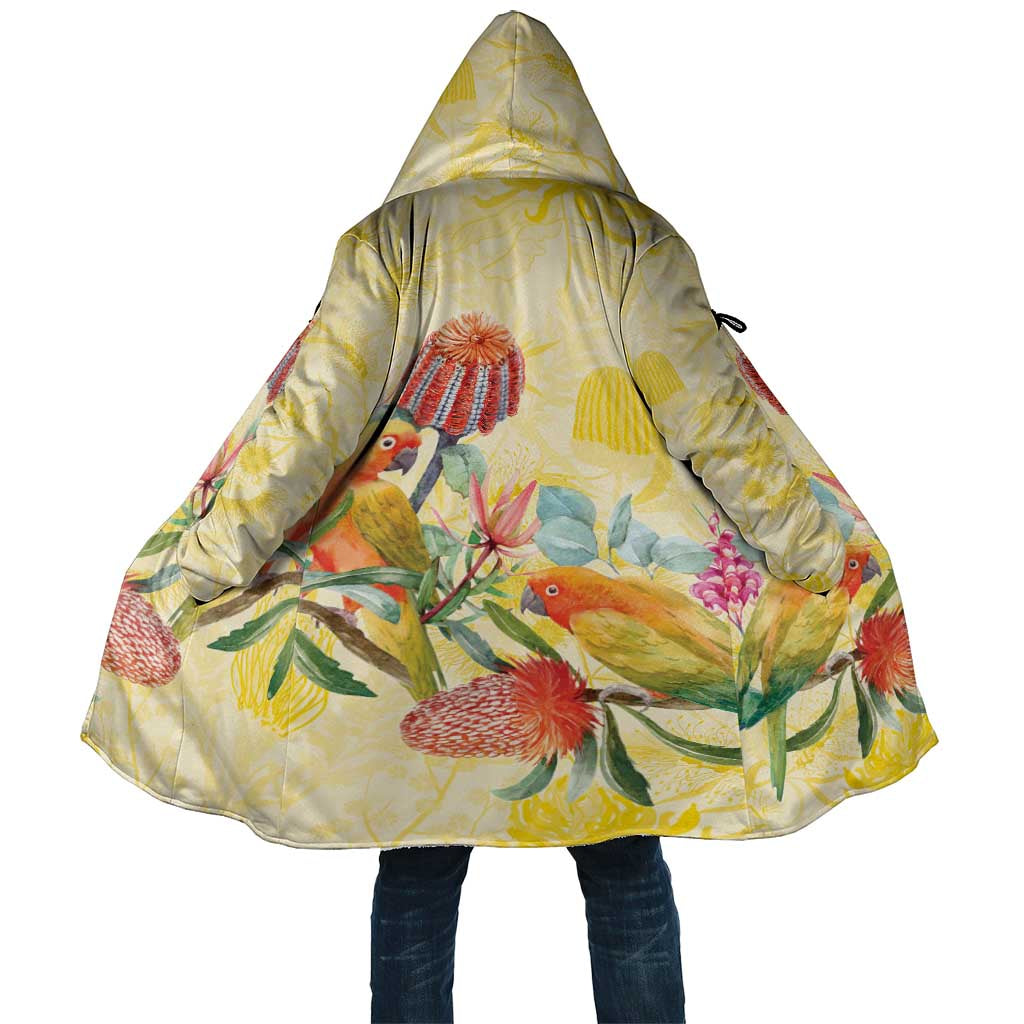Birds and Floral Aussie Lorikeet Cloak Pastel Yellow - Aussie Hoodie
