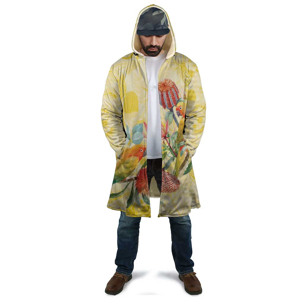 Birds and Floral Aussie Lorikeet Cloak Pastel Yellow - Aussie Hoodie