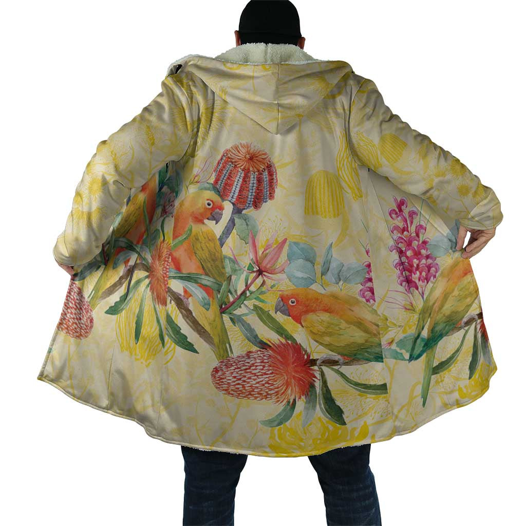 Birds and Floral Aussie Lorikeet Cloak Pastel Yellow - Aussie Hoodie