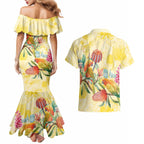 Birds and Floral Aussie Lorikeet Couples Matching Mermaid Dress and Hawaiian Shirt Pastel Yellow - Aussie Hoodie