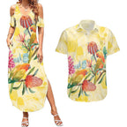 Birds and Floral Aussie Lorikeet Couples Matching Summer Maxi Dress and Hawaiian Shirt Pastel Yellow - Aussie Hoodie