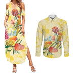 Birds and Floral Aussie Lorikeet Couples Matching Summer Maxi Dress and Long Sleeve Button Shirt Pastel Yellow - Aussie Hoodie
