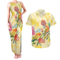 Birds and Floral Aussie Lorikeet Couples Matching Tank Maxi Dress and Hawaiian Shirt Pastel Yellow - Aussie Hoodie