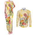 Birds and Floral Aussie Lorikeet Couples Matching Tank Maxi Dress and Long Sleeve Button Shirt Pastel Yellow - Aussie Hoodie