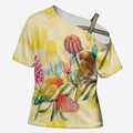 Birds and Floral Aussie Lorikeet Cross Shoulder Shirt Pastel Yellow - Aussie Hoodie
