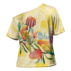 Birds and Floral Aussie Lorikeet Cross Shoulder Shirt Pastel Yellow - Aussie Hoodie