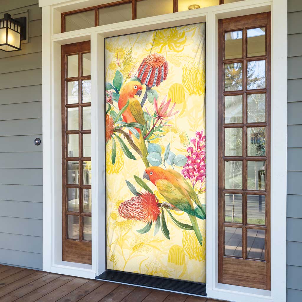 Birds and Floral Aussie Lorikeet Door Cover Pastel Yellow - Aussie Hoodie