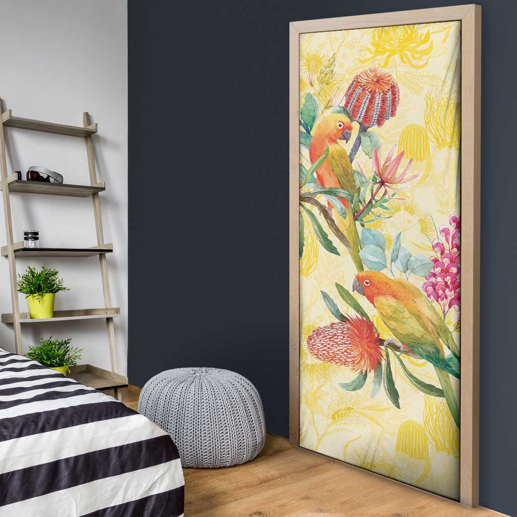 Birds and Floral Aussie Lorikeet Door Cover Pastel Yellow - Aussie Hoodie