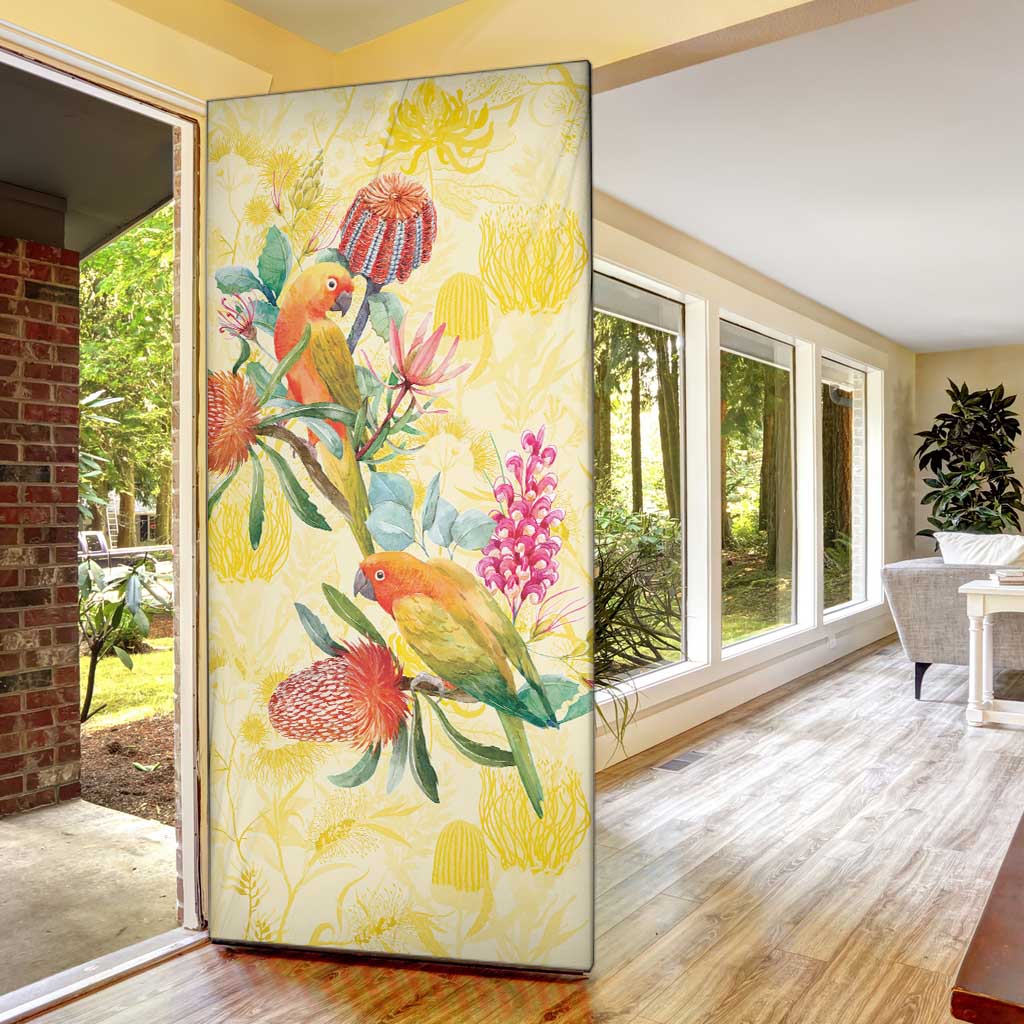 Birds and Floral Aussie Lorikeet Door Cover Pastel Yellow - Aussie Hoodie