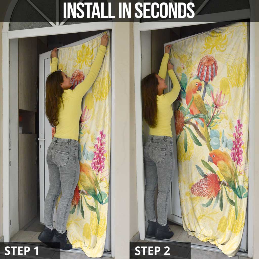 Birds and Floral Aussie Lorikeet Door Cover Pastel Yellow - Aussie Hoodie