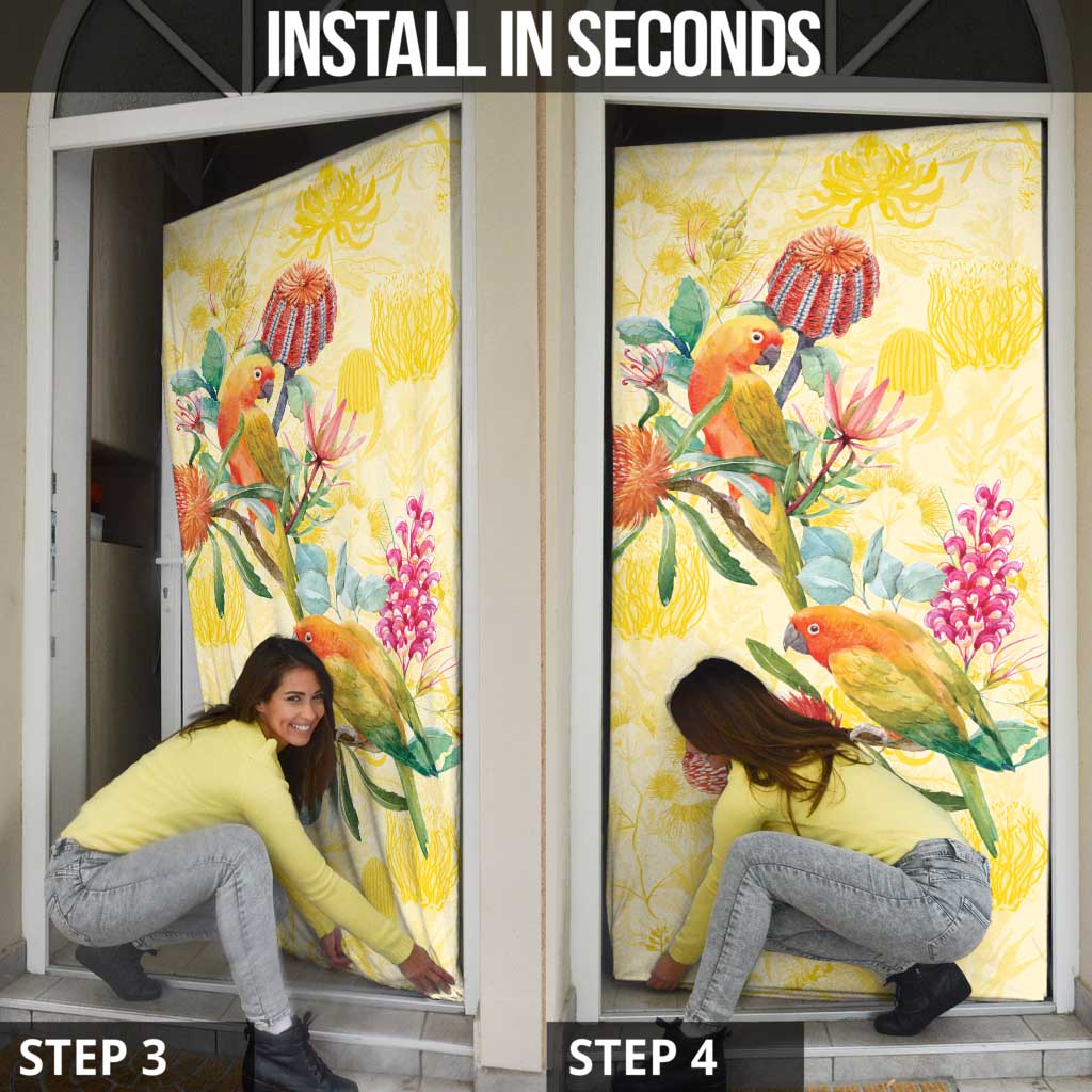 Birds and Floral Aussie Lorikeet Door Cover Pastel Yellow - Aussie Hoodie