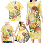 Birds and Floral Aussie Lorikeet Family Matching Long Sleeve Bodycon Dress and Hawaiian Shirt Pastel Yellow - Aussie Hoodie
