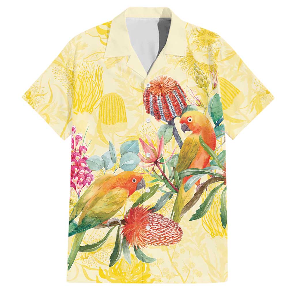 Birds and Floral Aussie Lorikeet Family Matching Long Sleeve Bodycon Dress and Hawaiian Shirt Pastel Yellow - Aussie Hoodie