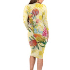 Birds and Floral Aussie Lorikeet Family Matching Long Sleeve Bodycon Dress and Hawaiian Shirt Pastel Yellow - Aussie Hoodie