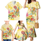 Birds and Floral Aussie Lorikeet Family Matching Mermaid Dress and Hawaiian Shirt Pastel Yellow - Aussie Hoodie