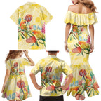 Birds and Floral Aussie Lorikeet Family Matching Mermaid Dress and Hawaiian Shirt Pastel Yellow - Aussie Hoodie