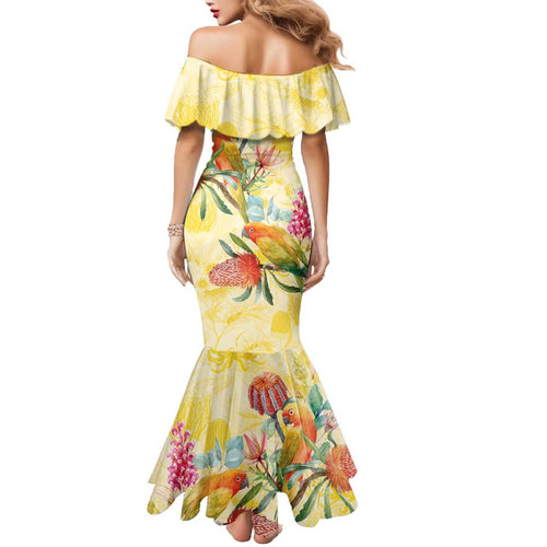 Birds and Floral Aussie Lorikeet Family Matching Mermaid Dress and Hawaiian Shirt Pastel Yellow - Aussie Hoodie