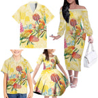Birds and Floral Aussie Lorikeet Family Matching Off The Shoulder Long Sleeve Dress and Hawaiian Shirt Pastel Yellow - Aussie Hoodie