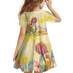 Birds and Floral Aussie Lorikeet Family Matching Off The Shoulder Long Sleeve Dress and Hawaiian Shirt Pastel Yellow - Aussie Hoodie