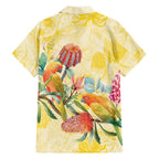 Birds and Floral Aussie Lorikeet Family Matching Off The Shoulder Long Sleeve Dress and Hawaiian Shirt Pastel Yellow - Aussie Hoodie