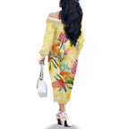 Birds and Floral Aussie Lorikeet Family Matching Off The Shoulder Long Sleeve Dress and Hawaiian Shirt Pastel Yellow - Aussie Hoodie
