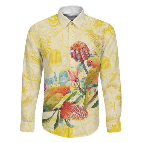 Birds and Floral Aussie Lorikeet Family Matching Off Shoulder Maxi Dress and Hawaiian Shirt Pastel Yellow - Aussie Hoodie