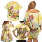 Birds and Floral Aussie Lorikeet Family Matching Off Shoulder Short Dress and Hawaiian Shirt Pastel Yellow - Aussie Hoodie