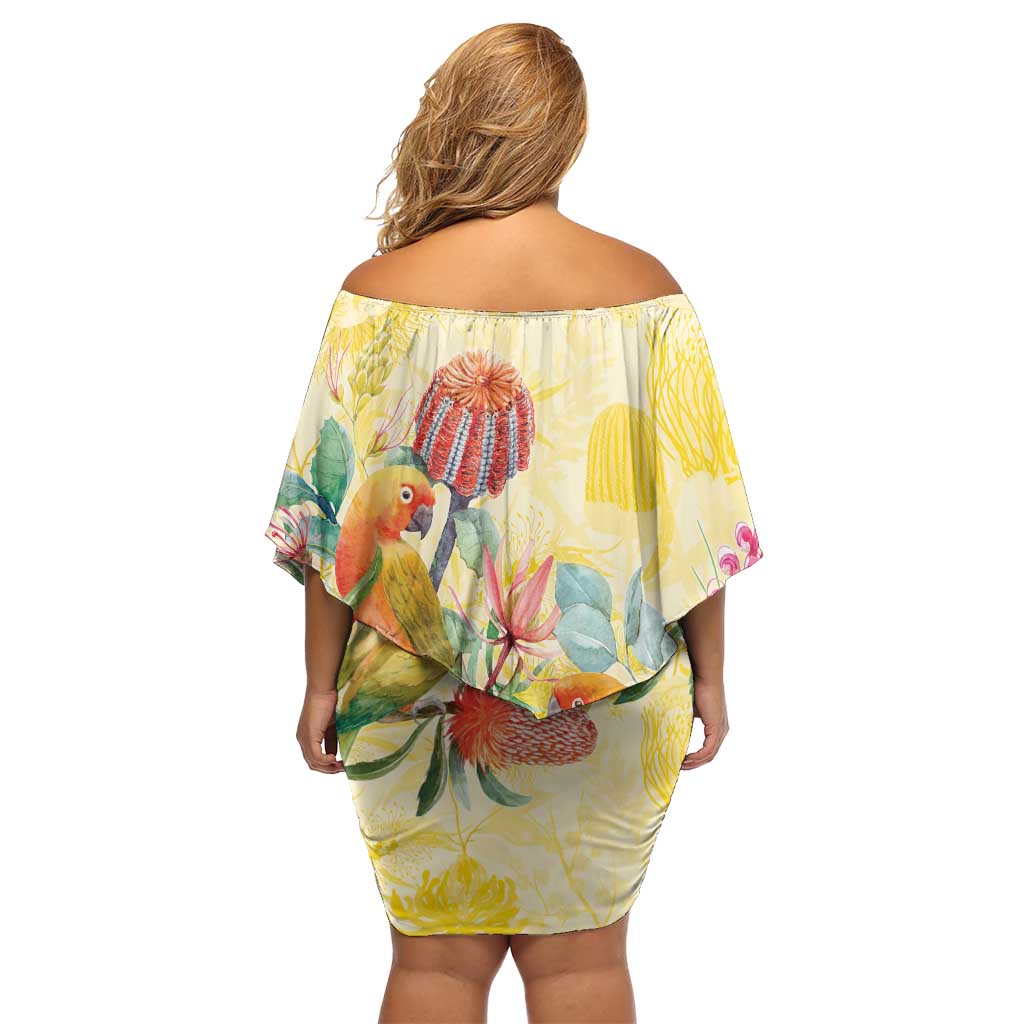 Birds and Floral Aussie Lorikeet Family Matching Off Shoulder Short Dress and Hawaiian Shirt Pastel Yellow - Aussie Hoodie