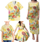 Birds and Floral Aussie Lorikeet Family Matching Puletasi and Hawaiian Shirt Pastel Yellow - Aussie Hoodie