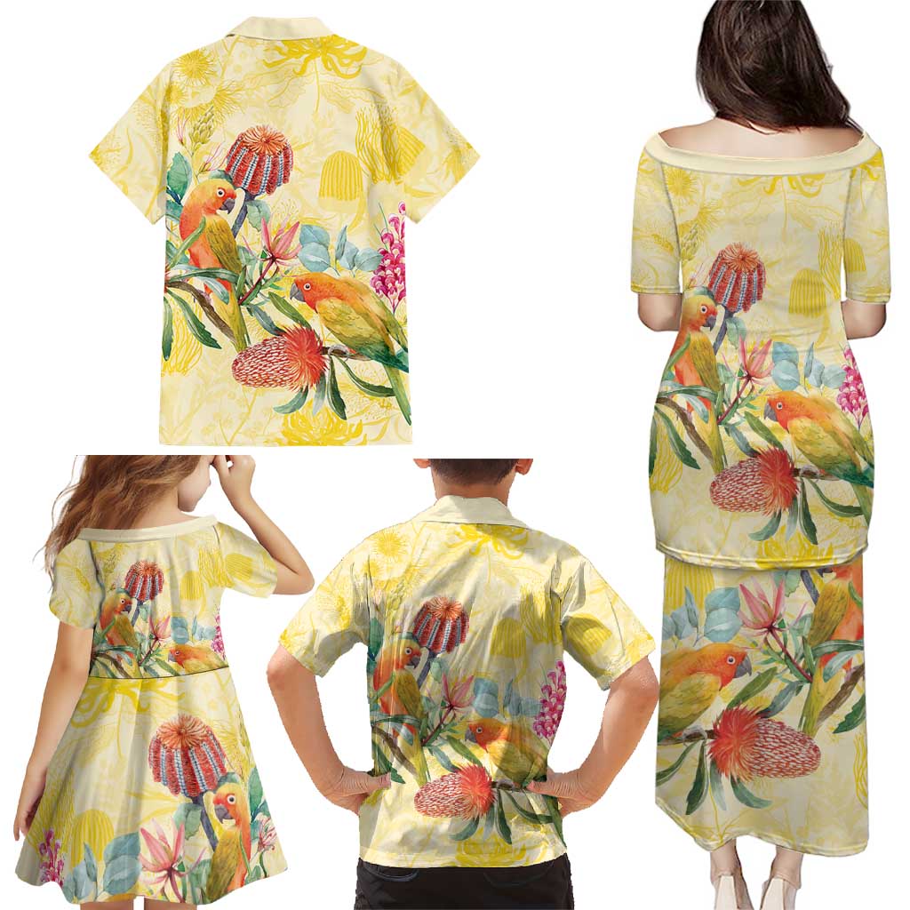 Birds and Floral Aussie Lorikeet Family Matching Puletasi and Hawaiian Shirt Pastel Yellow - Aussie Hoodie