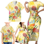 Birds and Floral Aussie Lorikeet Family Matching Short Sleeve Bodycon Dress and Hawaiian Shirt Pastel Yellow - Aussie Hoodie