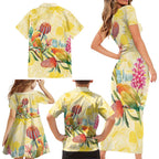 Birds and Floral Aussie Lorikeet Family Matching Short Sleeve Bodycon Dress and Hawaiian Shirt Pastel Yellow - Aussie Hoodie
