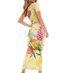 Birds and Floral Aussie Lorikeet Family Matching Short Sleeve Bodycon Dress and Hawaiian Shirt Pastel Yellow - Aussie Hoodie