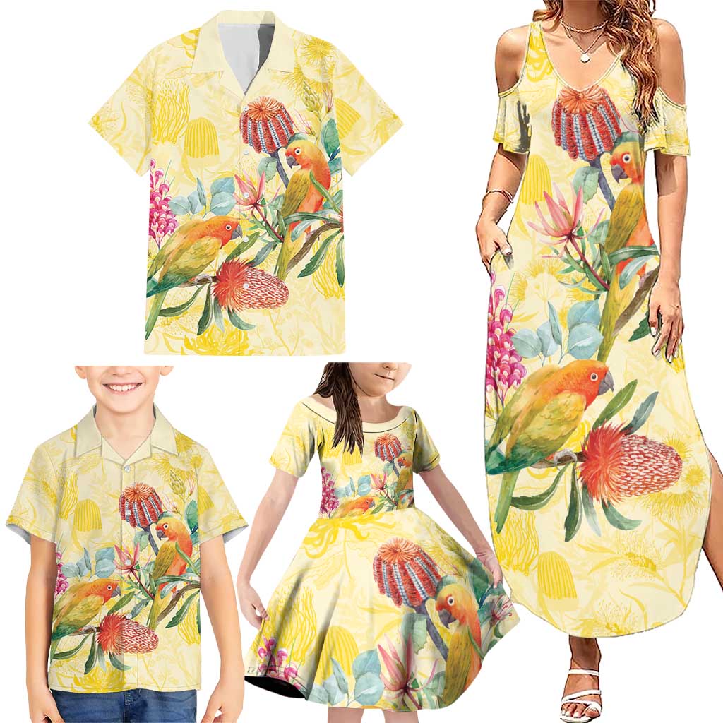 Birds and Floral Aussie Lorikeet Family Matching Summer Maxi Dress and Hawaiian Shirt Pastel Yellow - Aussie Hoodie