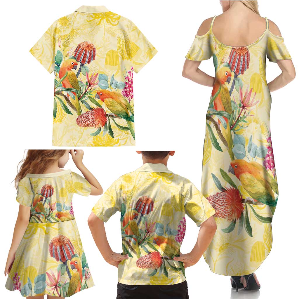 Birds and Floral Aussie Lorikeet Family Matching Summer Maxi Dress and Hawaiian Shirt Pastel Yellow - Aussie Hoodie