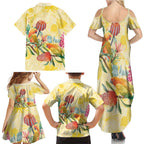 Birds and Floral Aussie Lorikeet Family Matching Summer Maxi Dress and Hawaiian Shirt Pastel Yellow - Aussie Hoodie