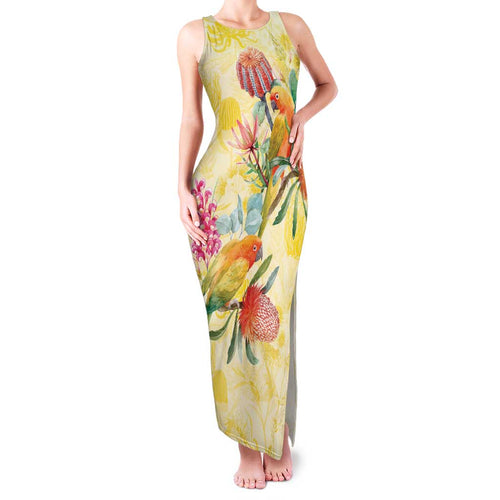 Birds and Floral Aussie Lorikeet Family Matching Tank Maxi Dress and Hawaiian Shirt Pastel Yellow - Aussie Hoodie