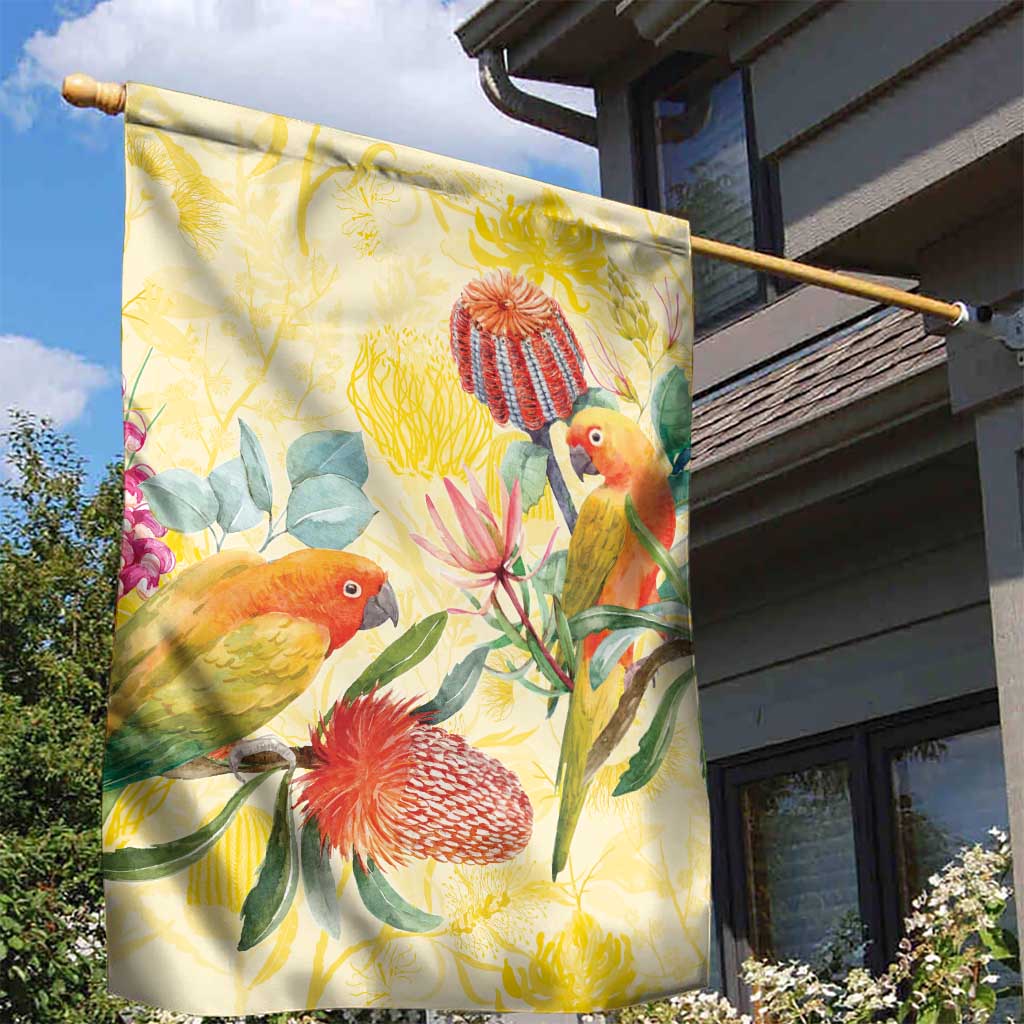 Birds and Floral Aussie Lorikeet Garden Flag Pastel Yellow - Aussie Hoodie