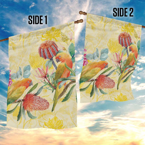 Birds and Floral Aussie Lorikeet Garden Flag Pastel Yellow - Aussie Hoodie