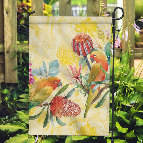 Birds and Floral Aussie Lorikeet Garden Flag Pastel Yellow - Aussie Hoodie