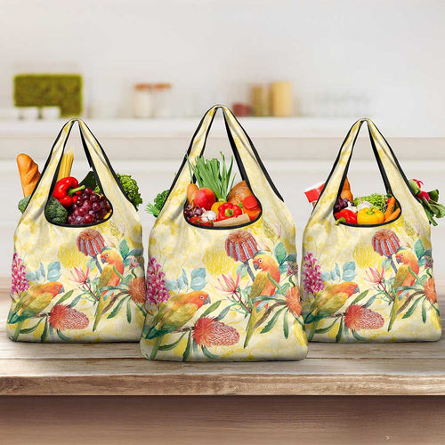 Birds and Floral Aussie Lorikeet Grocery Bag Pastel Yellow - Aussie Hoodie