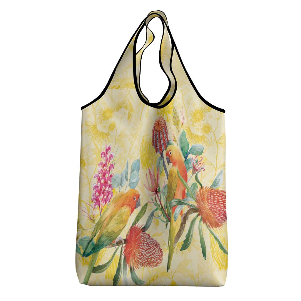 Birds and Floral Aussie Lorikeet Grocery Bag Pastel Yellow - Aussie Hoodie