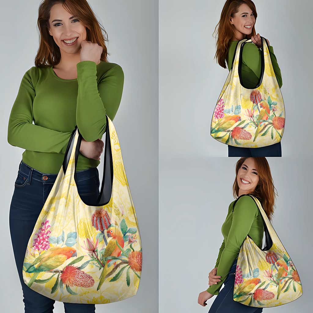 Birds and Floral Aussie Lorikeet Grocery Bag Pastel Yellow - Aussie Hoodie