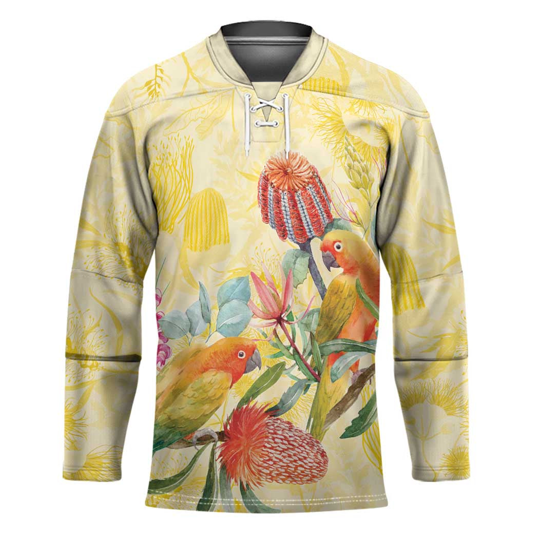Birds and Floral Aussie Lorikeet Hockey Jersey Pastel Yellow - Aussie Hoodie